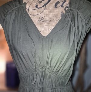 Elegant Olive Green V-Neck Dress